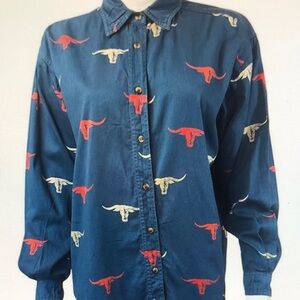 Denim Shirt with Longhorn Print